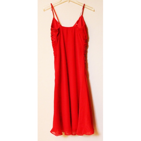 Red Satin Embroidered Dress - Picture 3 of 3